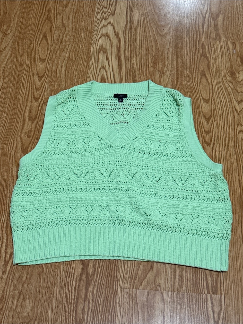 Talbots Mint Green Crochet V-Neck Sleeveless Sweater Vest